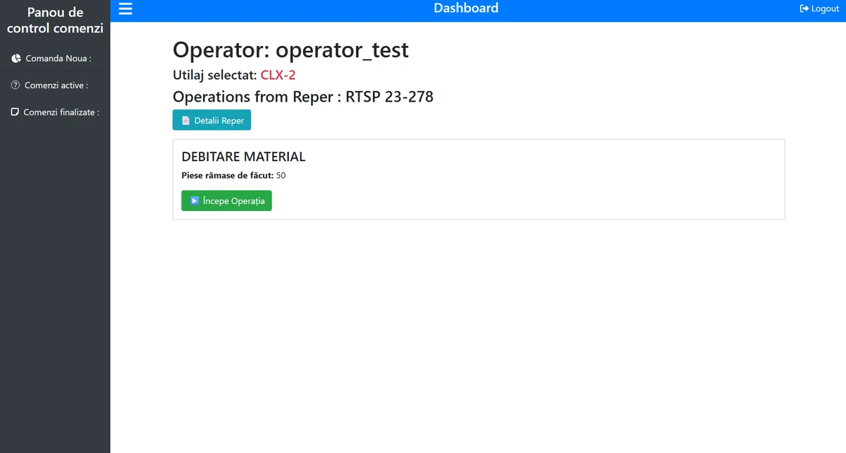 Panou operator – Execuție operații